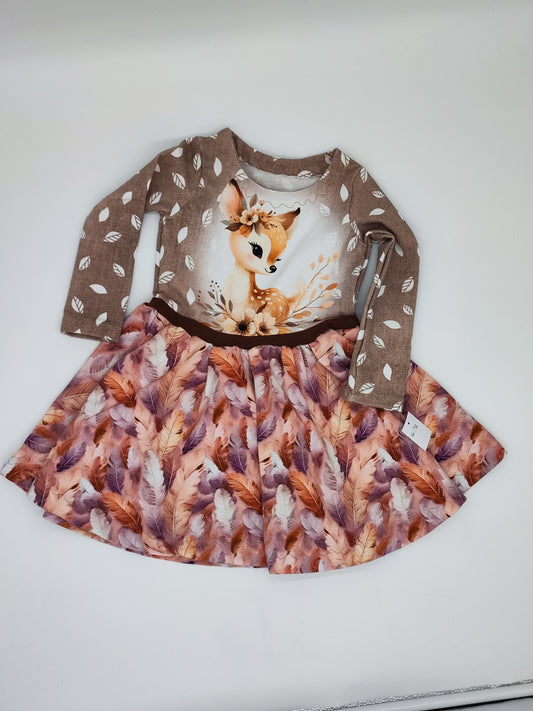 Drehkleid Reh Gr. 98 - Handmade Herbst Kinderkleid