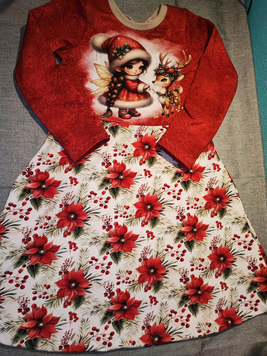 Kleid Weihnachts-Reh  Gr. 122 Winterzauber 2025