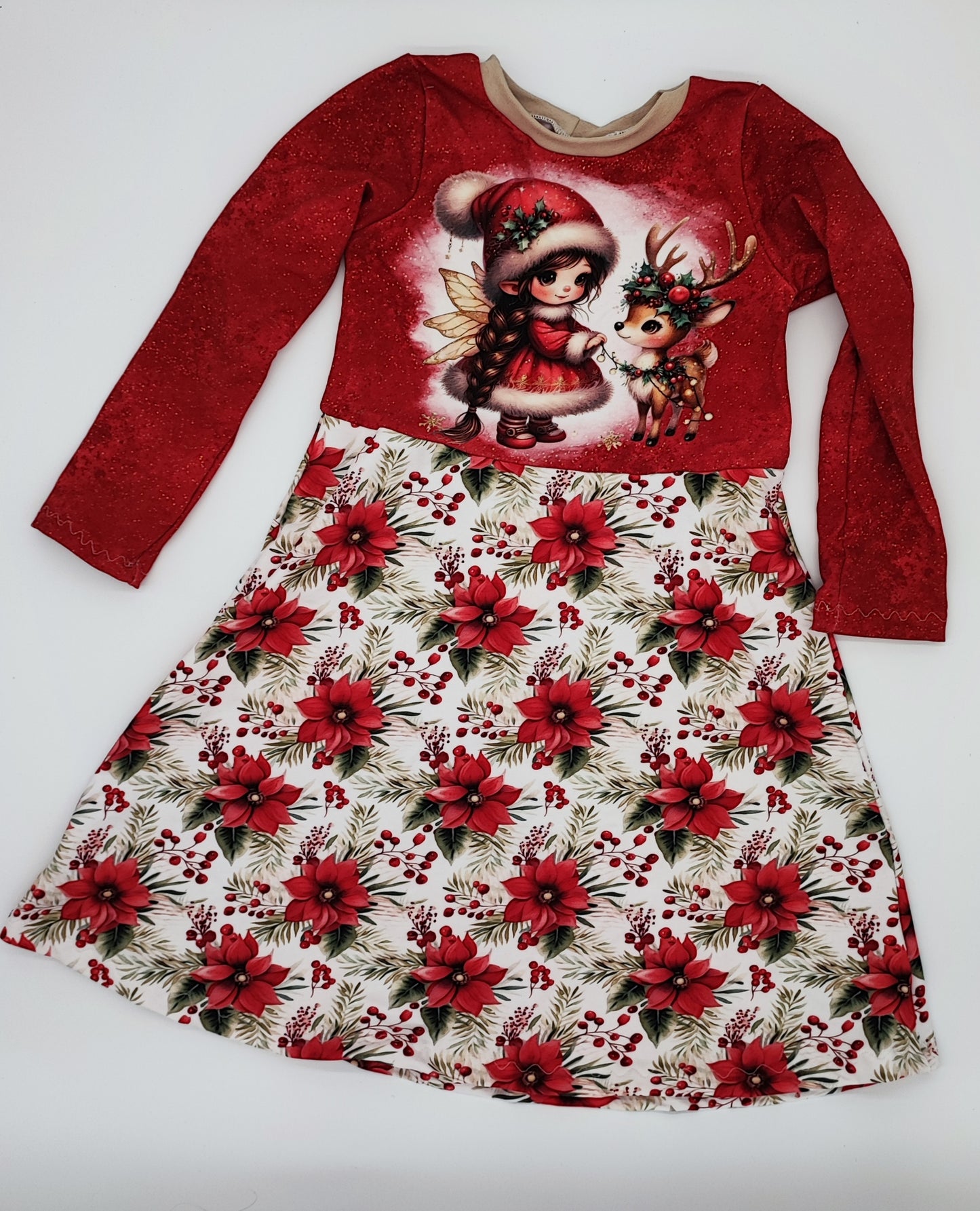 Kleid Weihnachts-Reh  Gr. 122 Winterzauber 2025